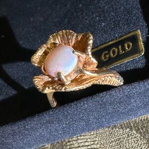 6.5g VINTAGE Signed PACG 14K Yellow Gold cabochon & Diamond Ring, Sz 5.5